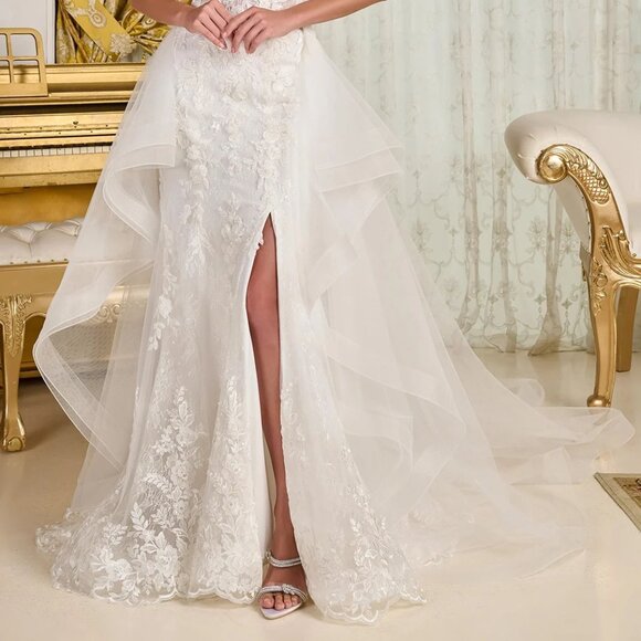 New Off The Shoulder Mesh Wedding Floral Gown w/ Short Veil & Overskirt GL3827 - Picture 7 of 10